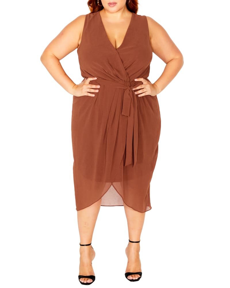 Front of a model wearing a size M DRESS SEXY TIE in Ginger by City Chic. | dia_product_style_image_id:317828
